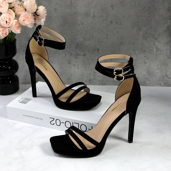 Women's Double Ankle Strap High Heel Sandals Stiletto Platform Dress Shoes - Picture 2 of 8